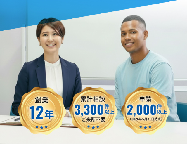 創業12年、累計相談3300件以上、申請2000件以上