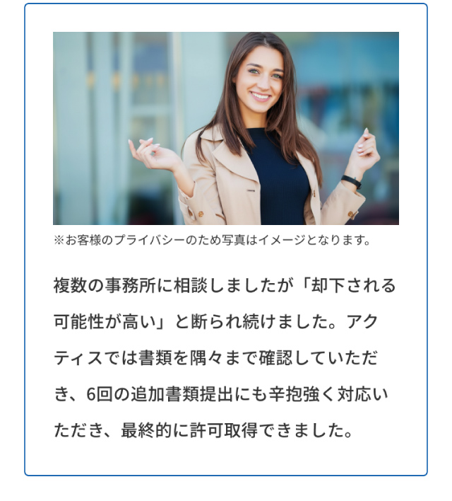 6回の追加書類提出にも辛抱強く対応いただきました